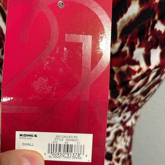 NEW 212 Collection Red & Cream Pattern Waist Twist Dress Size Small - Picture 7 of 9